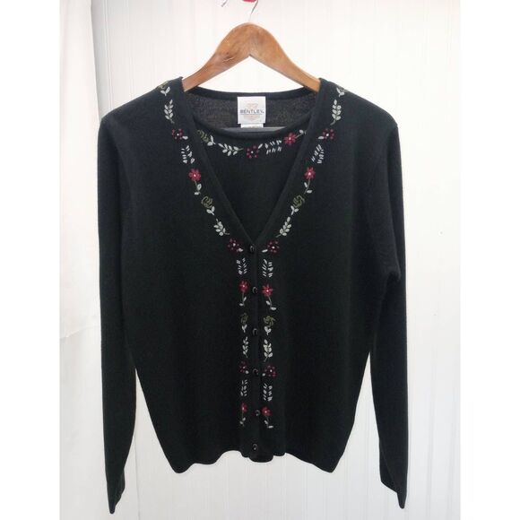 Bentley black floral embroidery, two layer sweater. Size medium - Picture 1 of 5